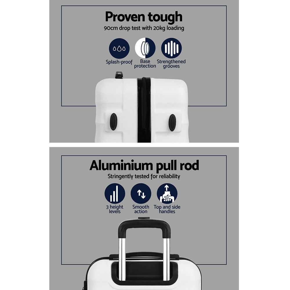 Wanderlite 3pcs Luggage Trolley Travel Suitcase Set TSA Hard Shell Case Strap White-3