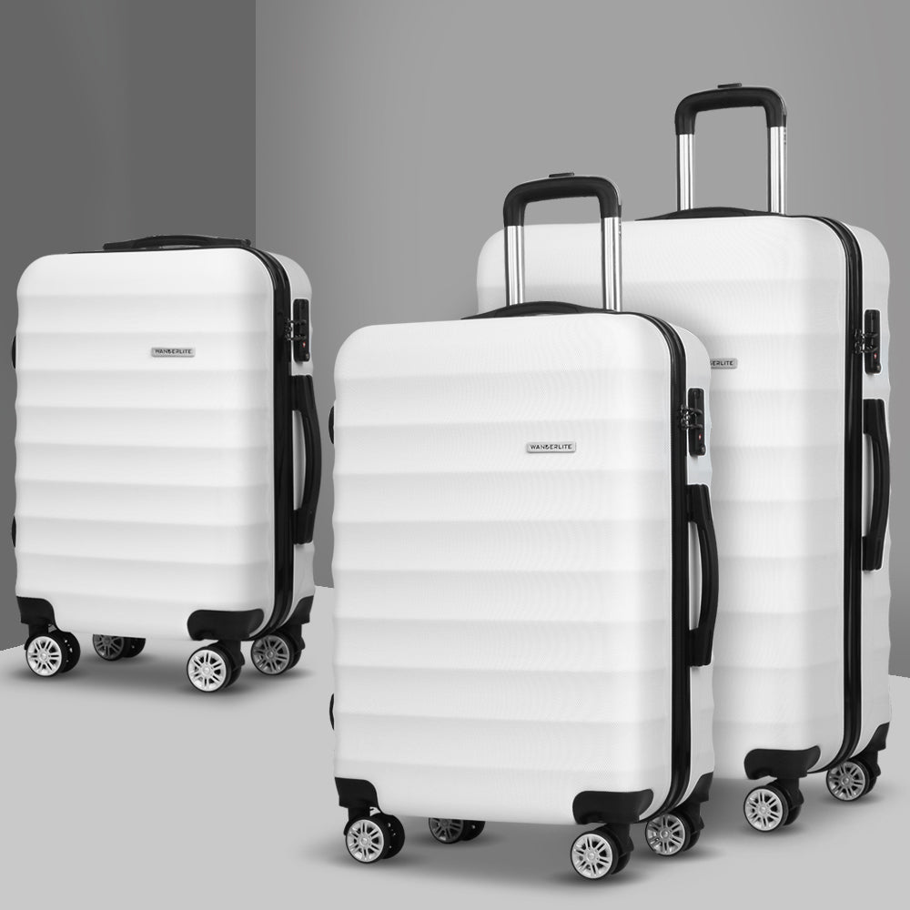 Wanderlite 3pcs Luggage Trolley Travel Suitcase Set TSA Hard Shell Case Strap White-7