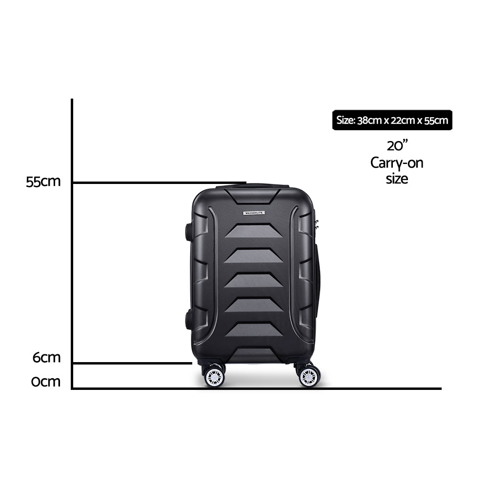 Wanderlite 20" 55cm Luggage Trolley Travel Suitcase Set TSA Hard Case Lightweight Strap-1