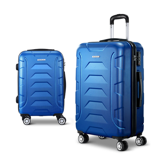 Wanderlite 2pc Luggage Trolley Travel Suitcase Set TSA Hard Case Lightweight Blue-0