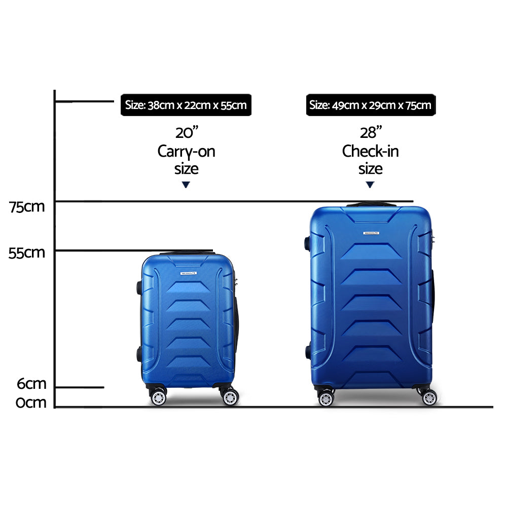 Wanderlite 2pc Luggage Trolley Travel Suitcase Set TSA Hard Case Lightweight Blue-1