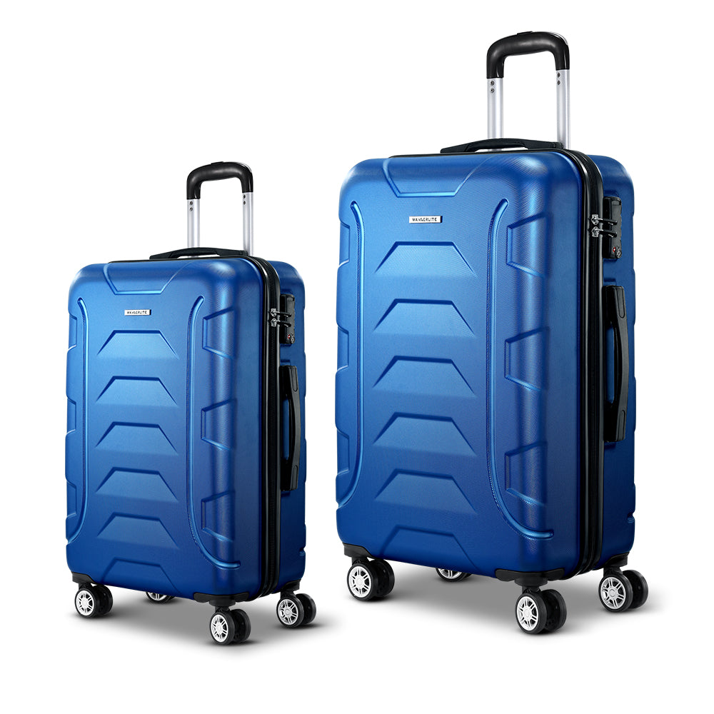 Wanderlite 2pc Luggage Trolley Travel Suitcase Set TSA Hard Case Lightweight Blue-2