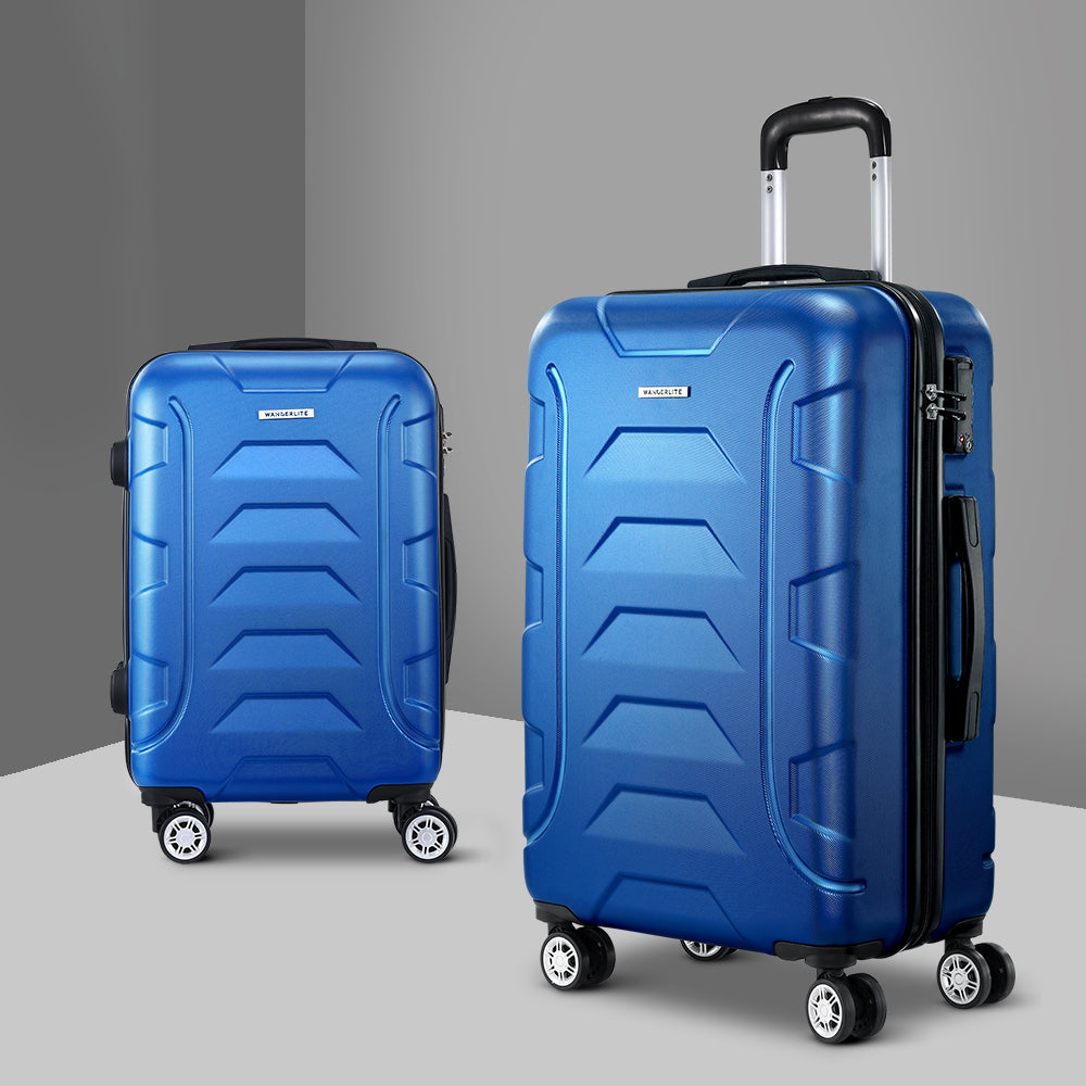 Wanderlite 2pc Luggage Trolley Travel Suitcase Set TSA Hard Case Lightweight Blue-7