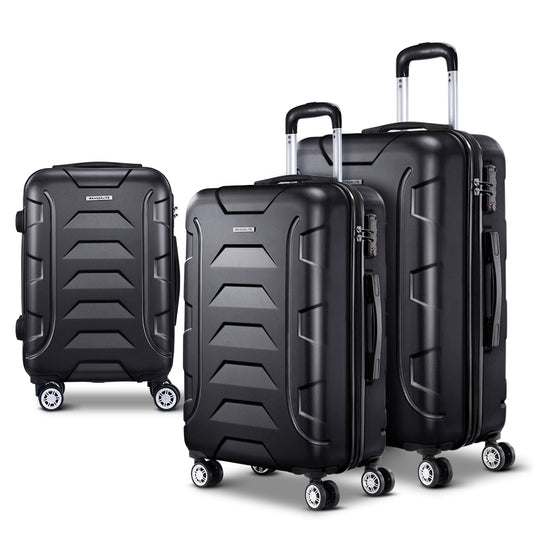 Wanderlite 3pc Luggage Trolley Travel Suitcase Set TSA Hard Case Lightweight Black-0