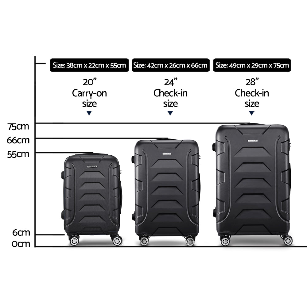 Wanderlite 3pc Luggage Trolley Travel Suitcase Set TSA Hard Case Lightweight Black-1