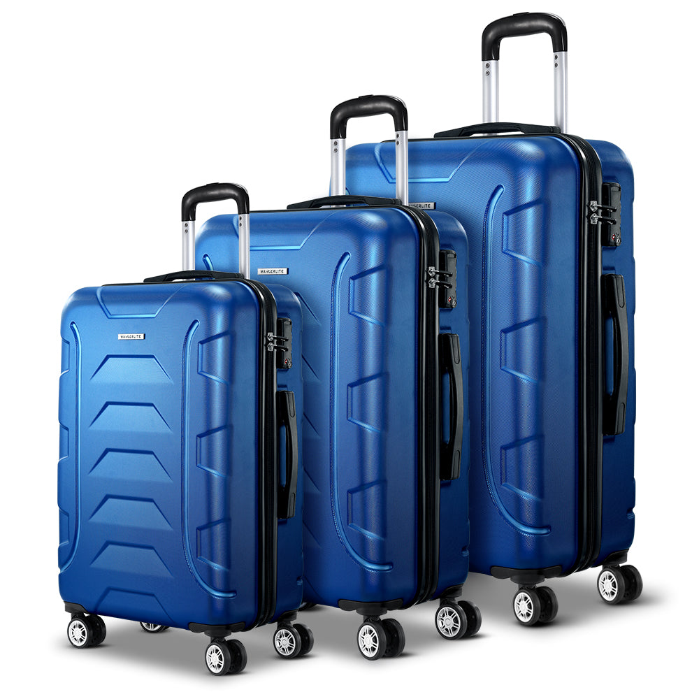 Wanderlite 3pc Luggage Trolley Travel Suitcase Set TSA Hard Shell Case Strap Blue-2