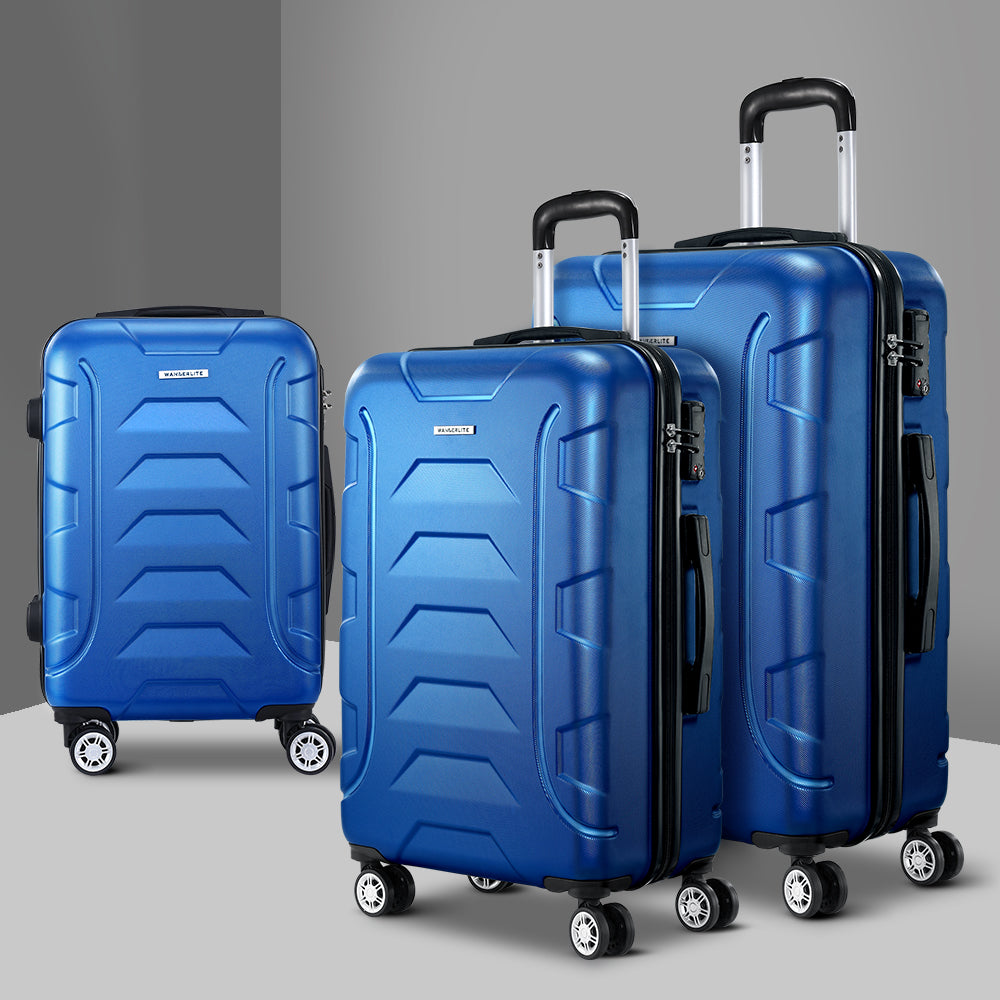 Wanderlite 3pc Luggage Trolley Travel Suitcase Set TSA Hard Shell Case Strap Blue-6