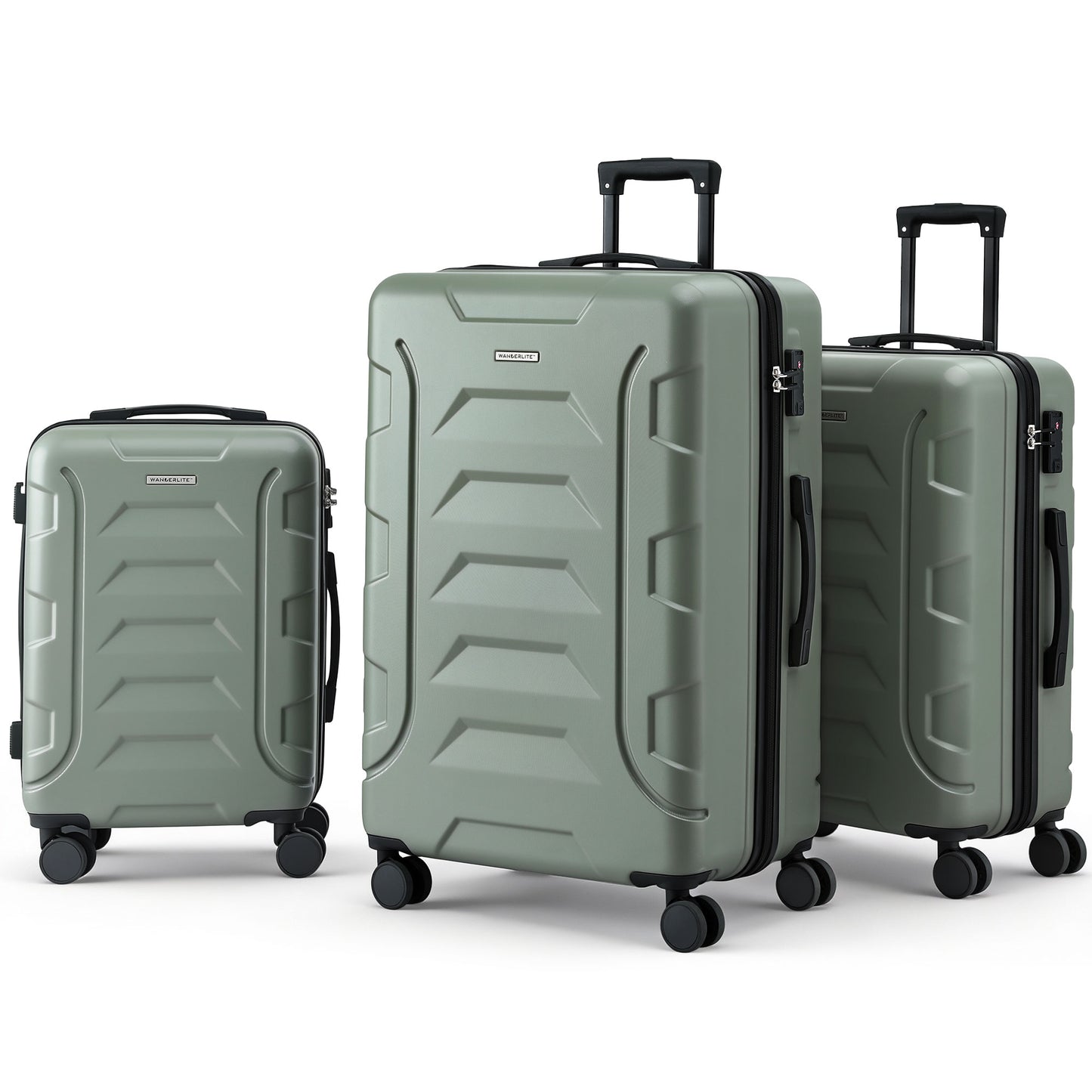 Wanderlite 3pcs Luggage Suitcase Set Trolley Travel TSA Lightweight Hard Case Grey Green-0