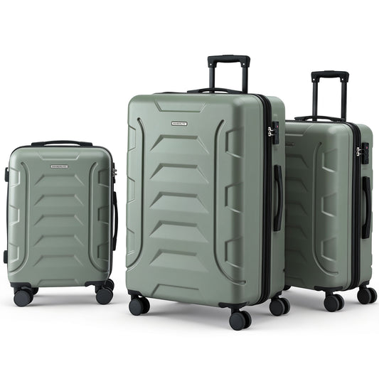 Wanderlite 3pcs Luggage Suitcase Set Trolley Travel TSA Lightweight Hard Case Grey Green-0