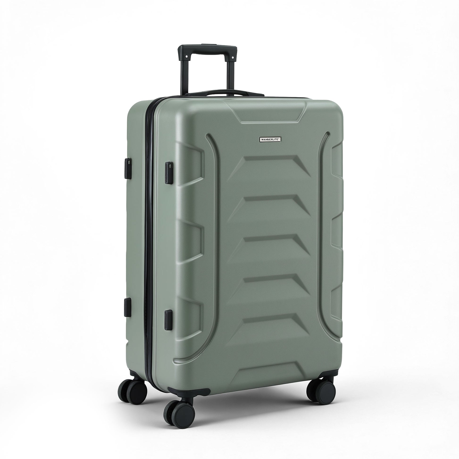 Wanderlite 3pcs Luggage Suitcase Set Trolley Travel TSA Lightweight Hard Case Grey Green-2