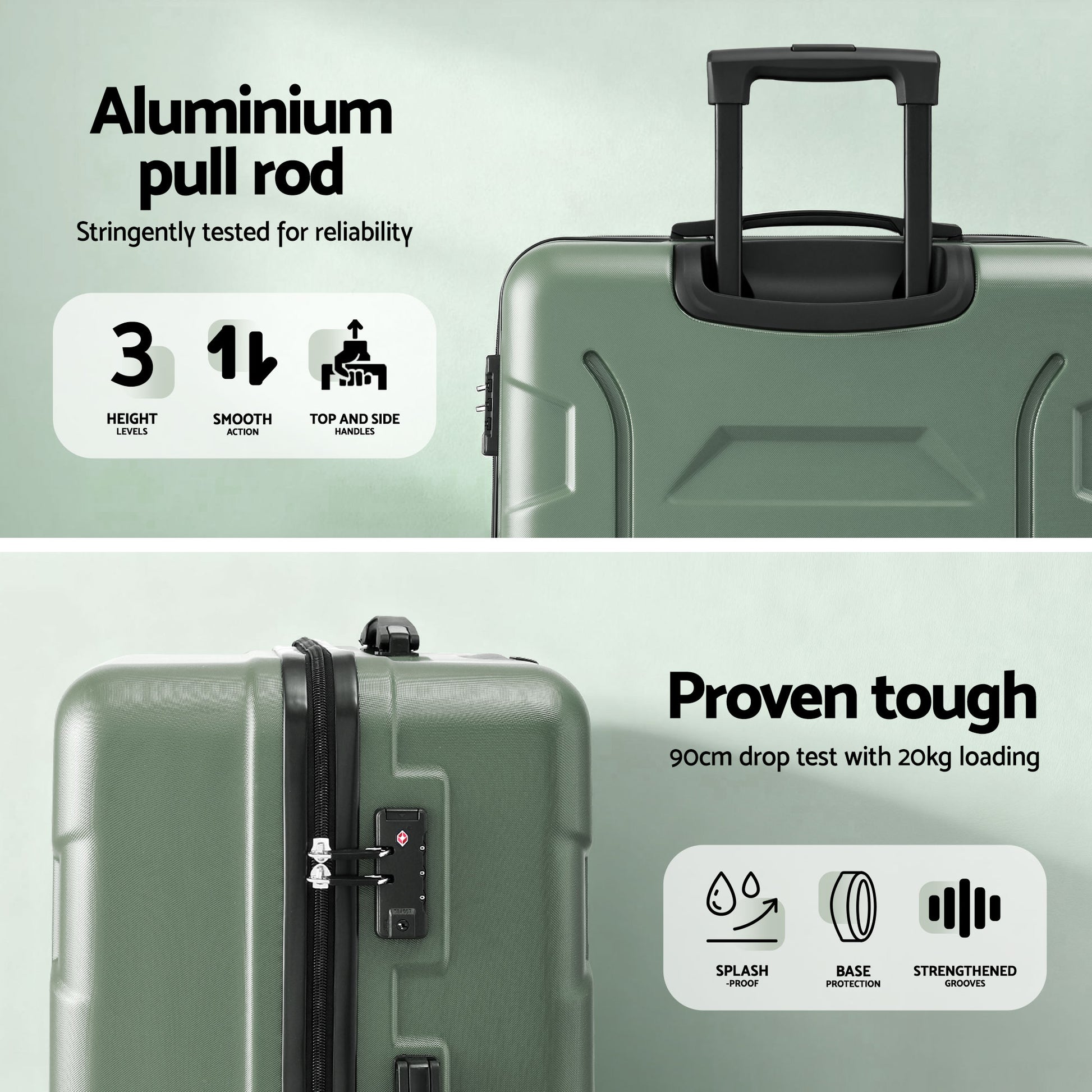 Wanderlite 3pcs Luggage Suitcase Set Trolley Travel TSA Lightweight Hard Case Grey Green-4