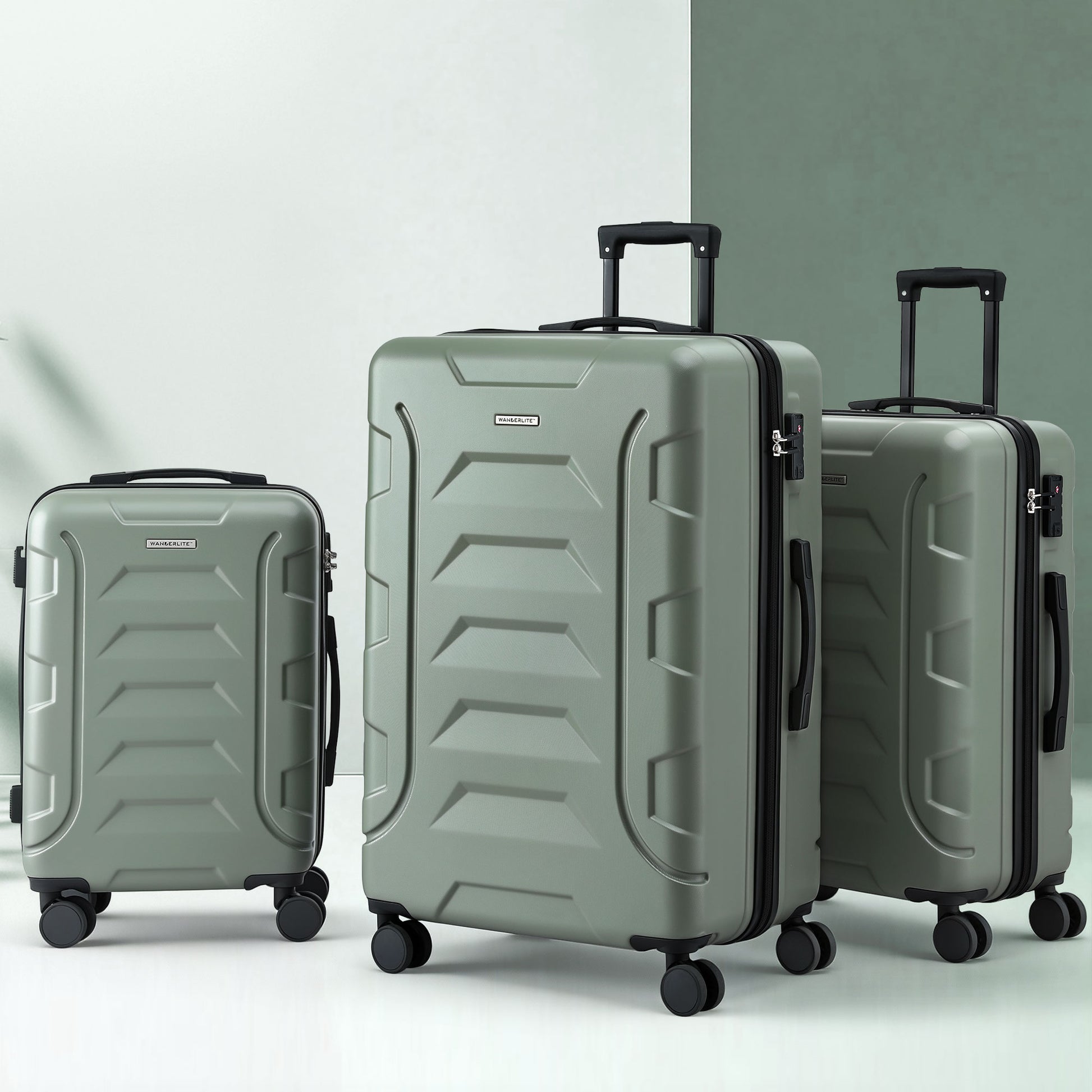Wanderlite 3pcs Luggage Suitcase Set Trolley Travel TSA Lightweight Hard Case Grey Green-8