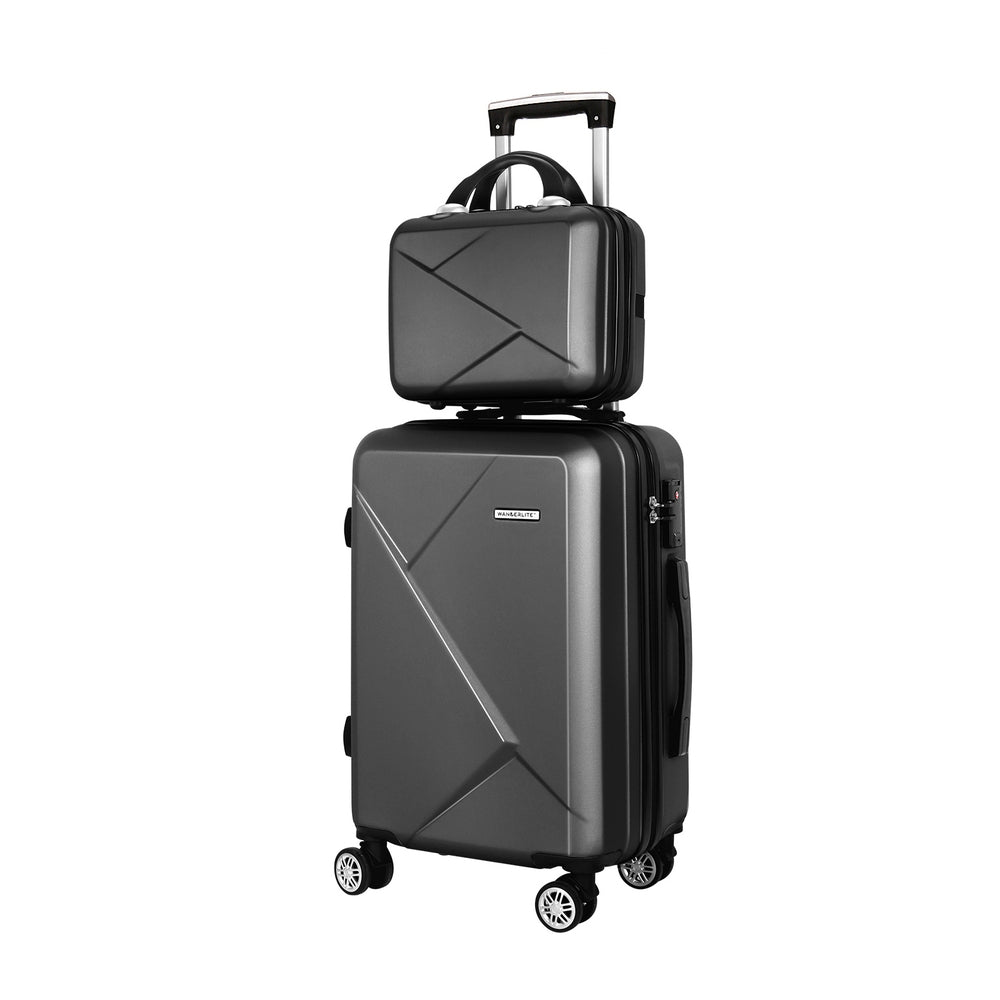 Wanderlite 2pc Luggage 12" 20" Trolley Travel Suitcase Storage Carry On TSA Lock Black-0