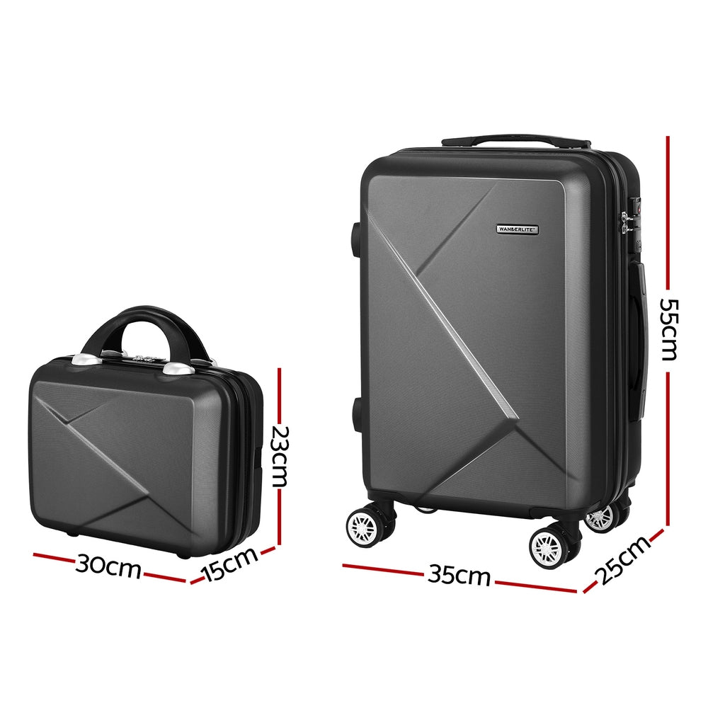 Wanderlite 2pc Luggage 12" 20" Trolley Travel Suitcase Storage Carry On TSA Lock Black-1