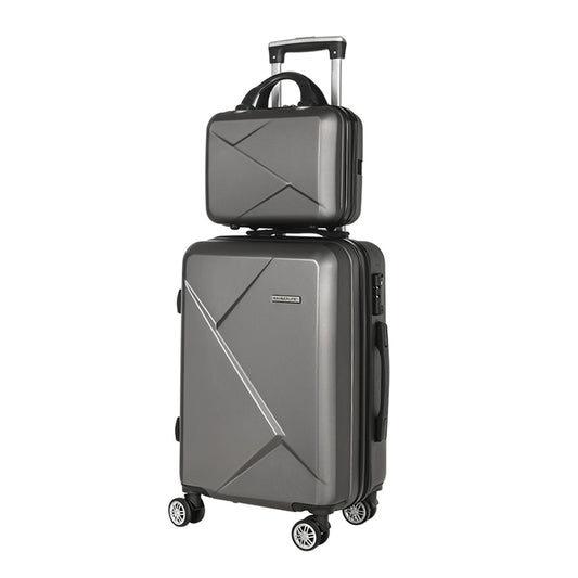 Wanderlite 2pc Luggage 12" 20" Trolley Travel Suitcase Storage Carry On TSA Lock Dark Grey-0