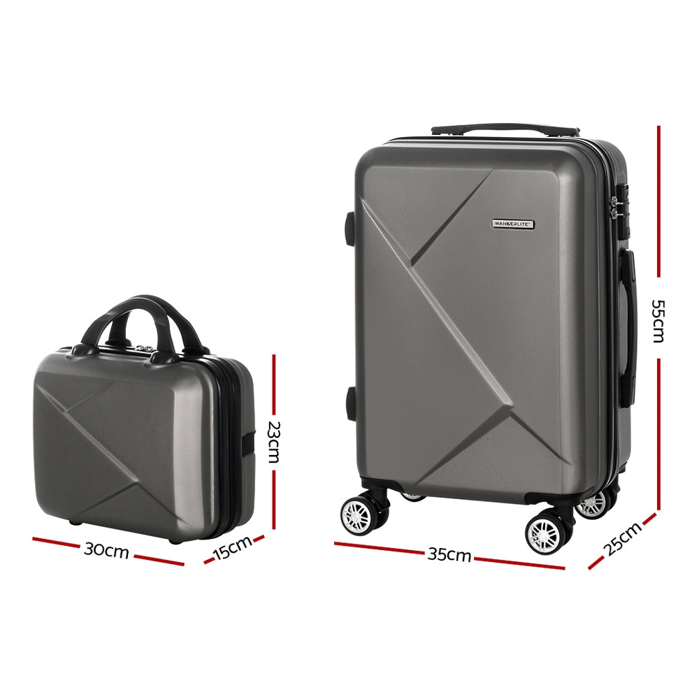 Wanderlite 2pc Luggage 12" 20" Trolley Travel Suitcase Storage Carry On TSA Lock Dark Grey-1