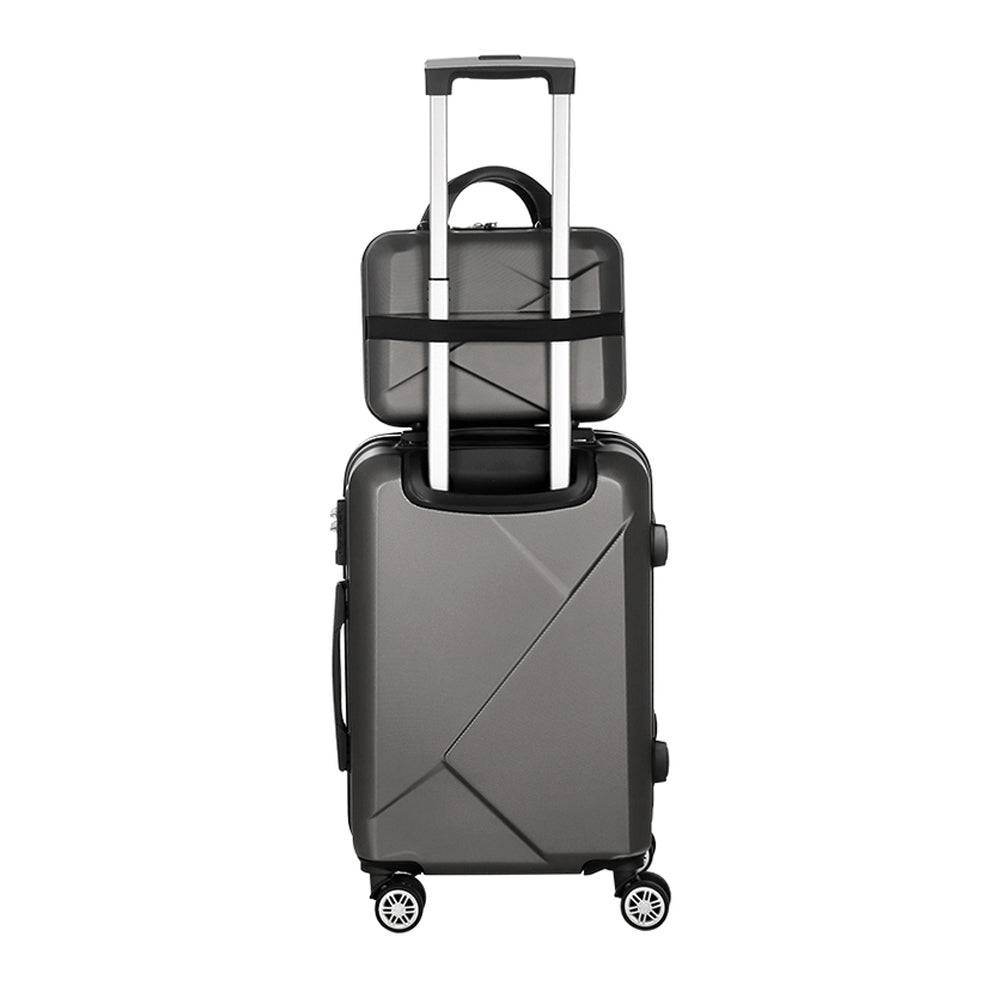 Wanderlite 2pc Luggage 12" 20" Trolley Travel Suitcase Storage Carry On TSA Lock Dark Grey-2