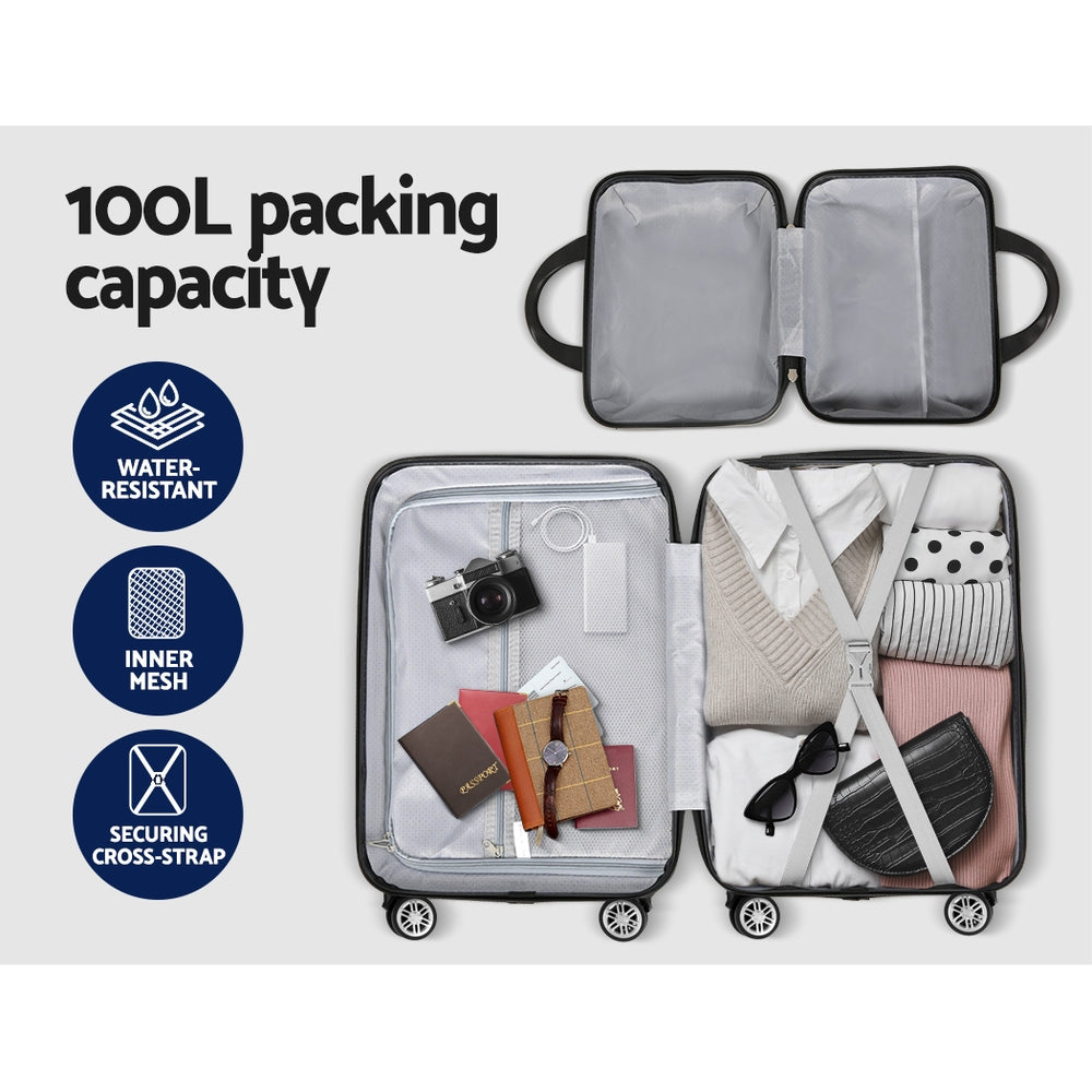 Wanderlite 2pc Luggage 12" 20" Trolley Travel Suitcase Storage Carry On TSA Lock Dark Grey-5