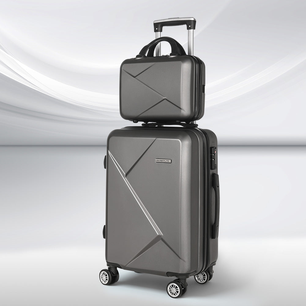 Wanderlite 2pc Luggage 12" 20" Trolley Travel Suitcase Storage Carry On TSA Lock Dark Grey-6