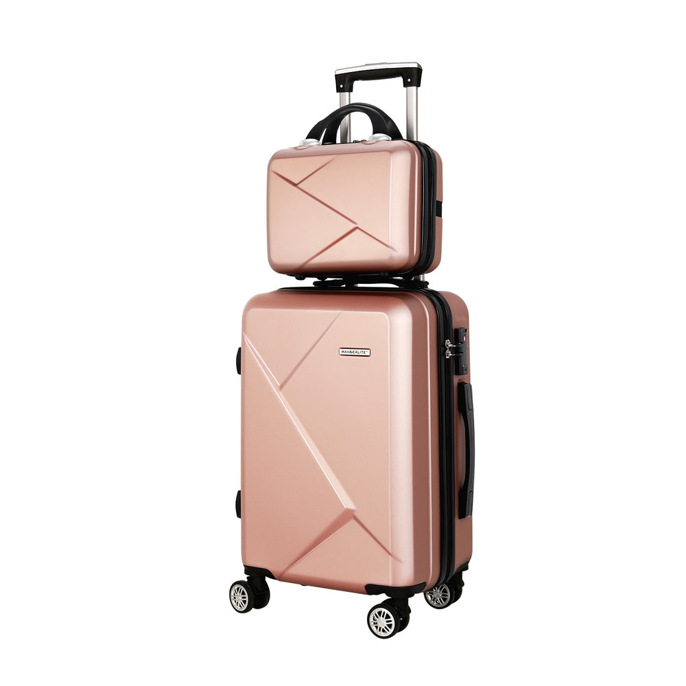 Wanderlite 2pc Luggage 12" 20" Trolley Travel Suitcase Storage Carry On TSA Lock Rose Gold-0