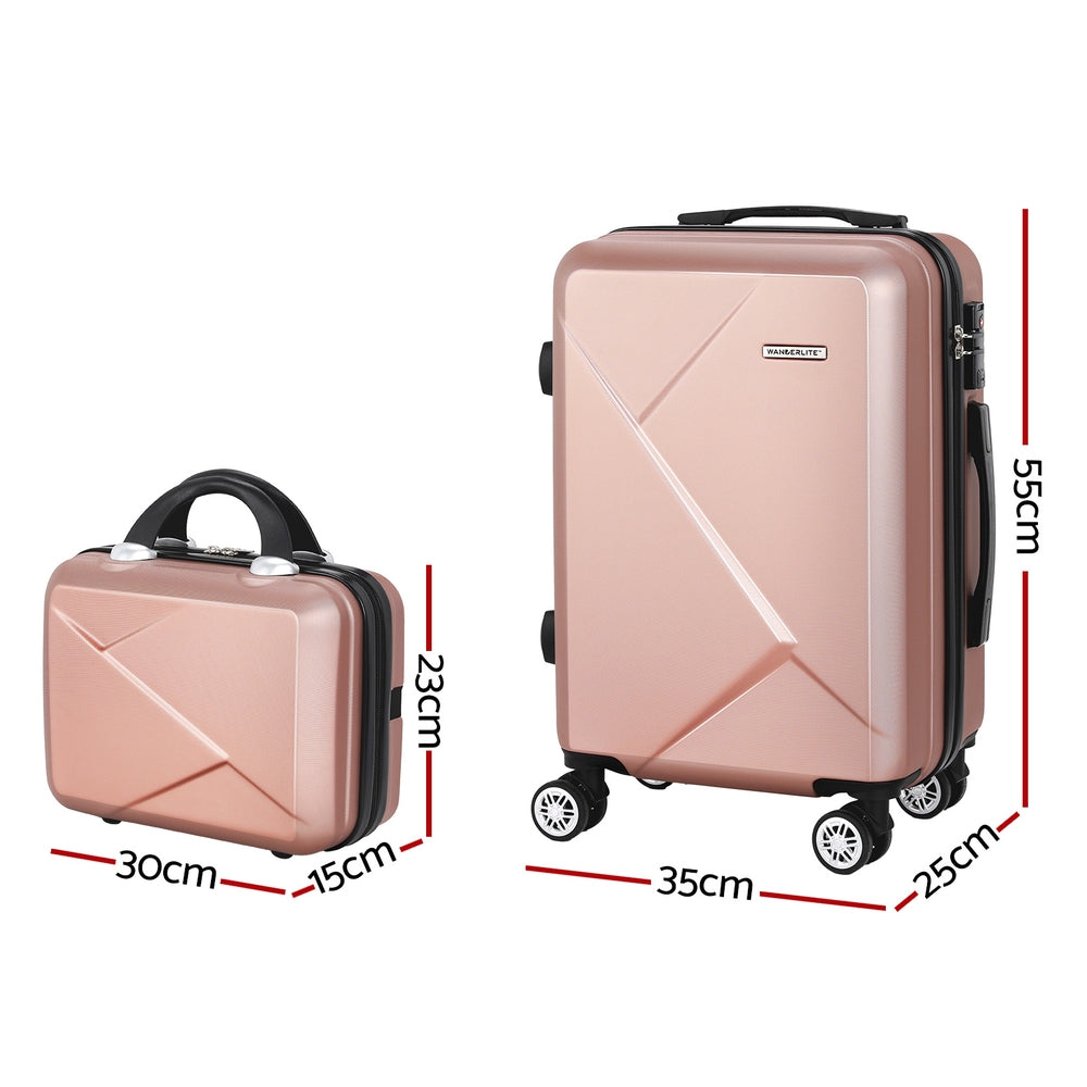 Wanderlite 2pc Luggage 12" 20" Trolley Travel Suitcase Storage Carry On TSA Lock Rose Gold-1