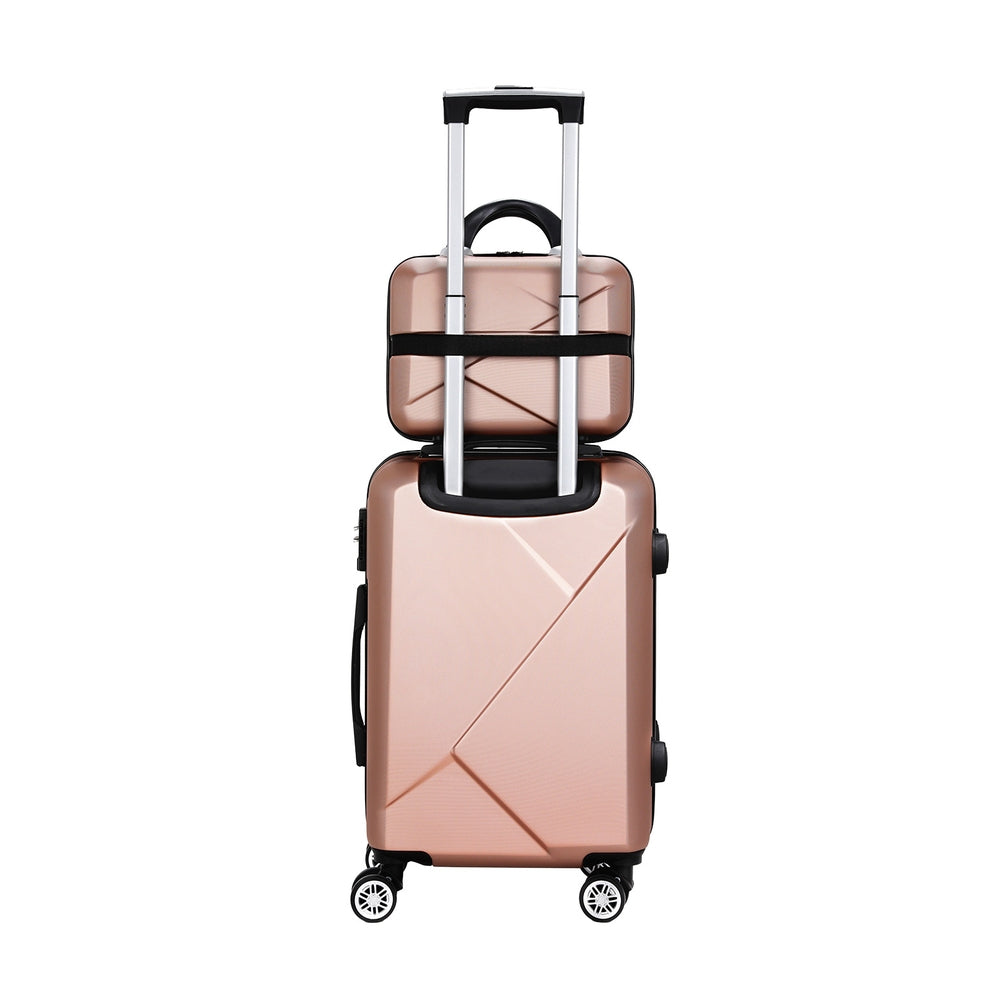 Wanderlite 2pc Luggage 12" 20" Trolley Travel Suitcase Storage Carry On TSA Lock Rose Gold-2