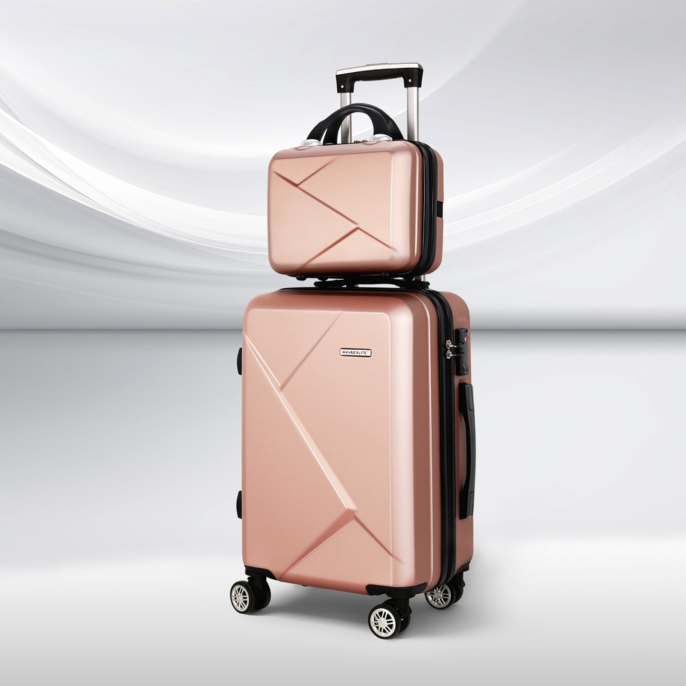 Wanderlite 2pc Luggage 12" 20" Trolley Travel Suitcase Storage Carry On TSA Lock Rose Gold-6