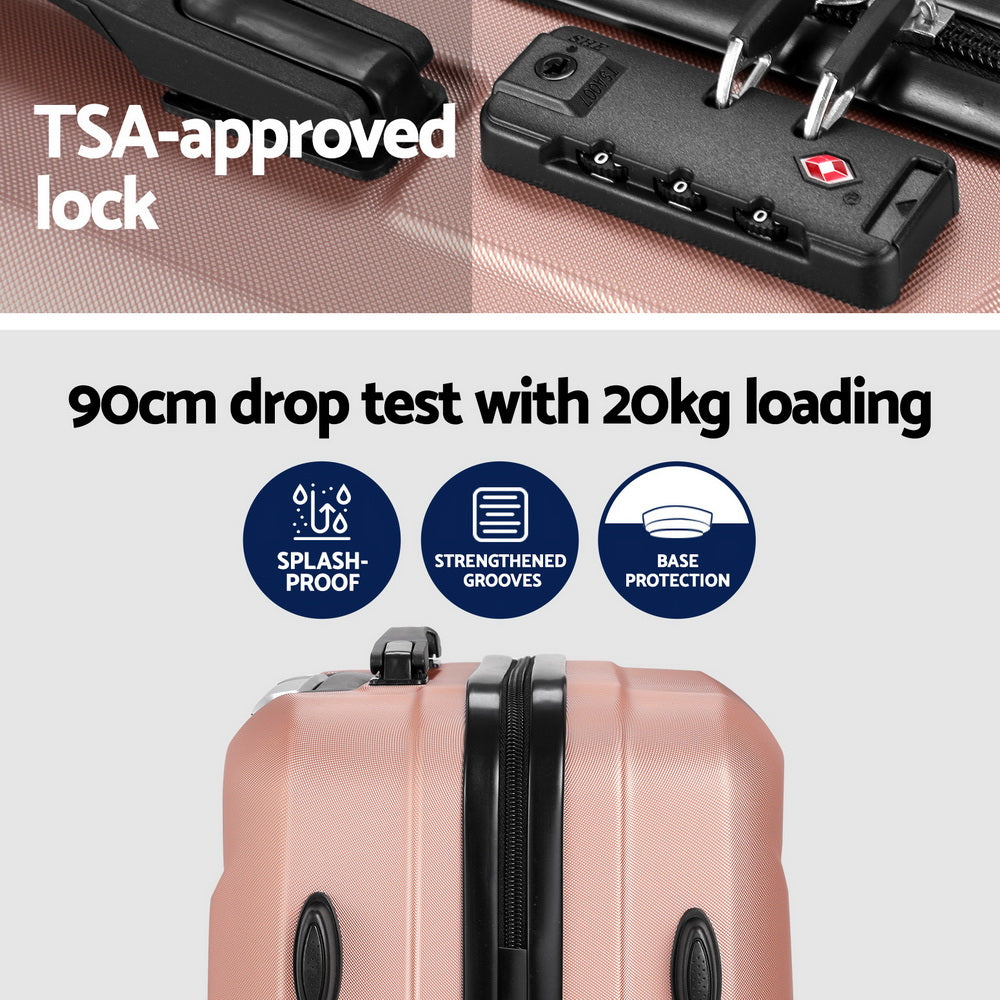 Wanderlite 2pc Luggage 12" 20" Trolley Travel Suitcase Storage Carry On TSA Lock Rose Gold-4