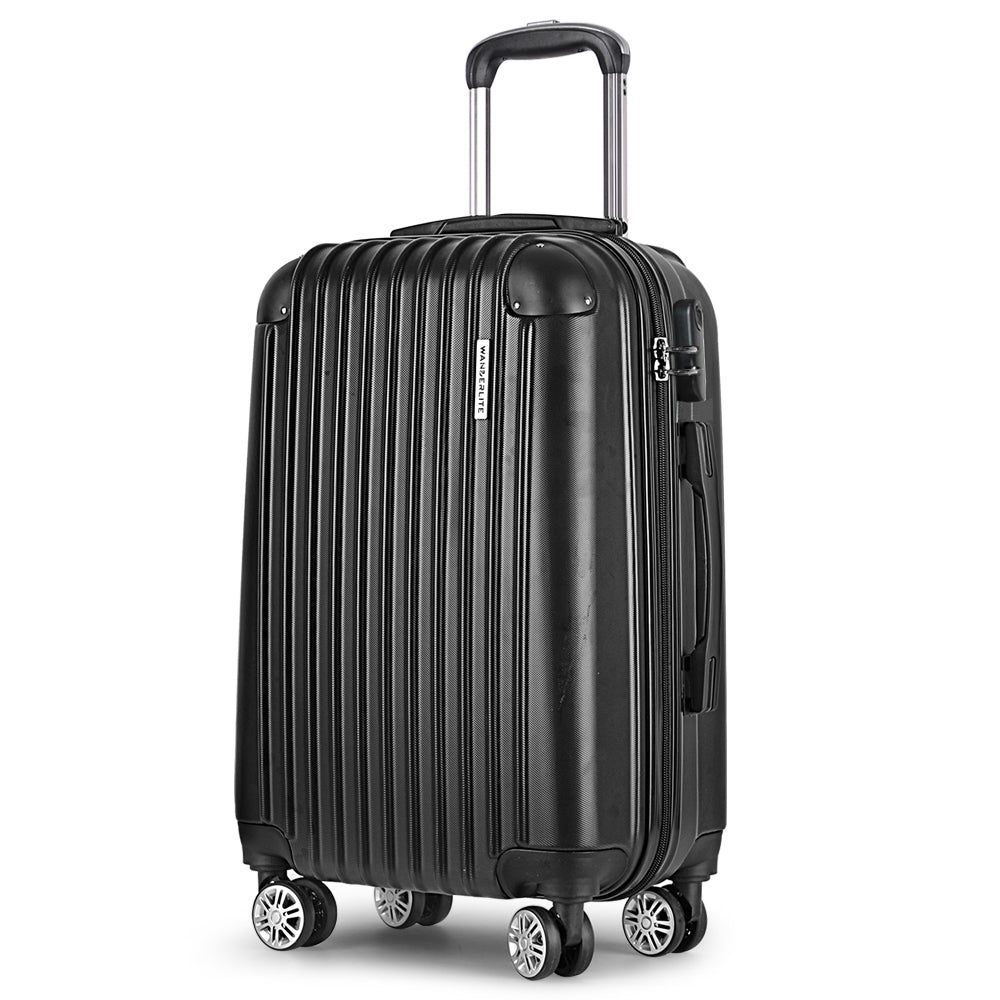 Wanderlite 20" 55cm Luggage Trolley Travel Set Suitcase Carry On Hard Shell Case Sets Lightweight Black-0