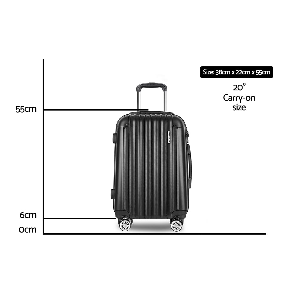 Wanderlite 20" 55cm Luggage Trolley Travel Set Suitcase Carry On Hard Shell Case Sets Lightweight Black-1