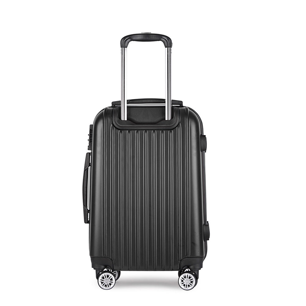 Wanderlite 20" 55cm Luggage Trolley Travel Set Suitcase Carry On Hard Shell Case Sets Lightweight Black-2