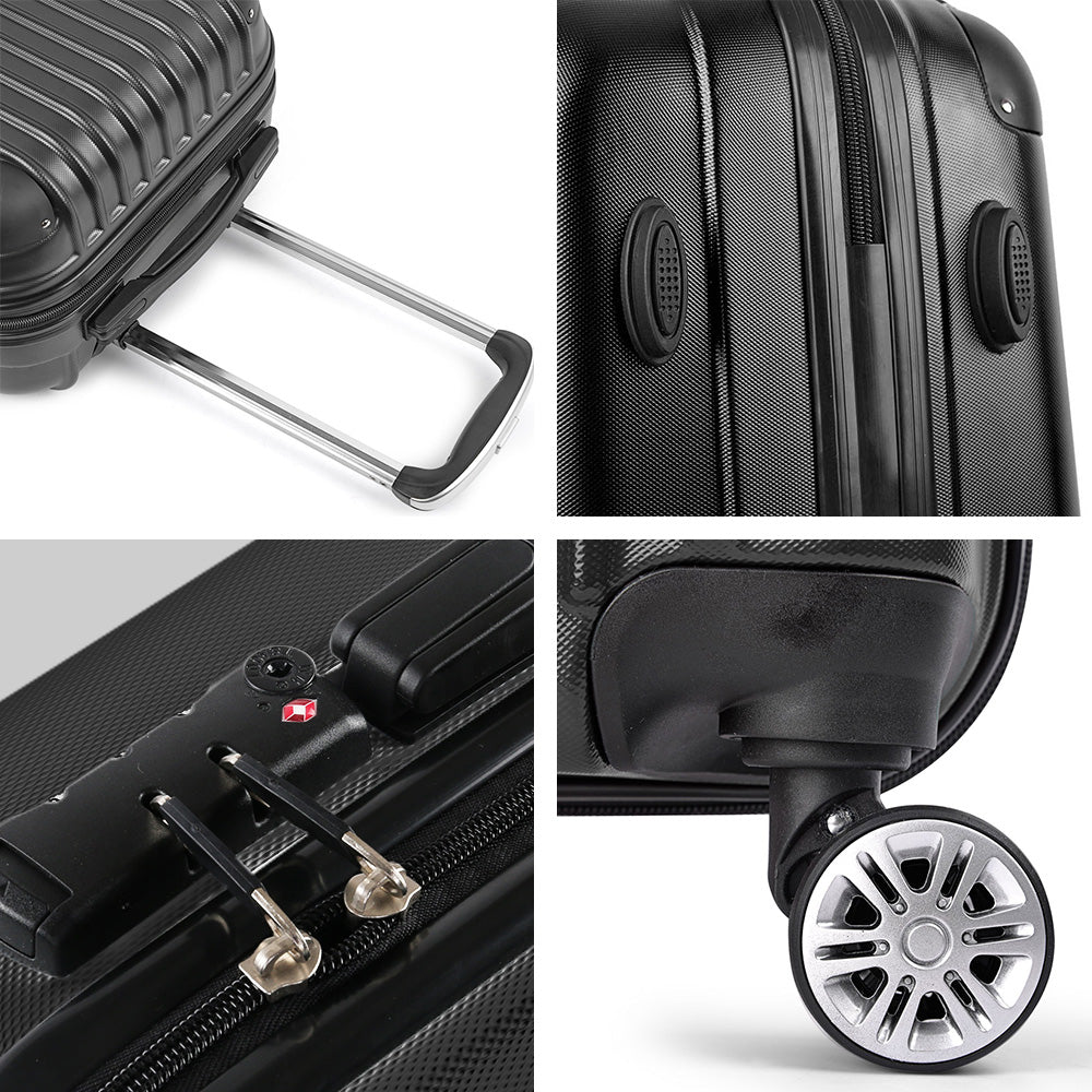 Wanderlite 24" 66cm Luggage Trolley Travel Set Suitcase Carry On Hard Case TSA Lock Lightweight Black-6