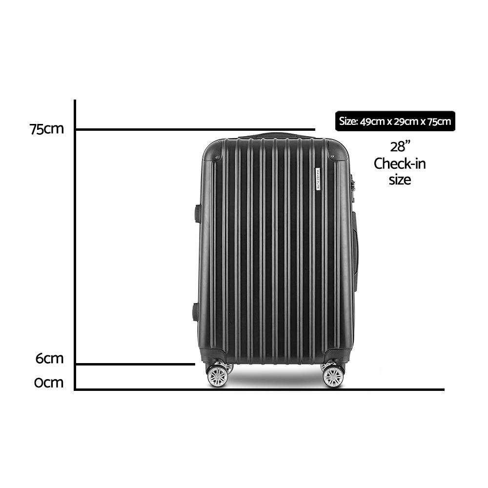 Wanderlite 28" 75cm Luggage Trolley Travel Set Suitcase Carry On Hard Case TSA Lock Lightweight Black-1