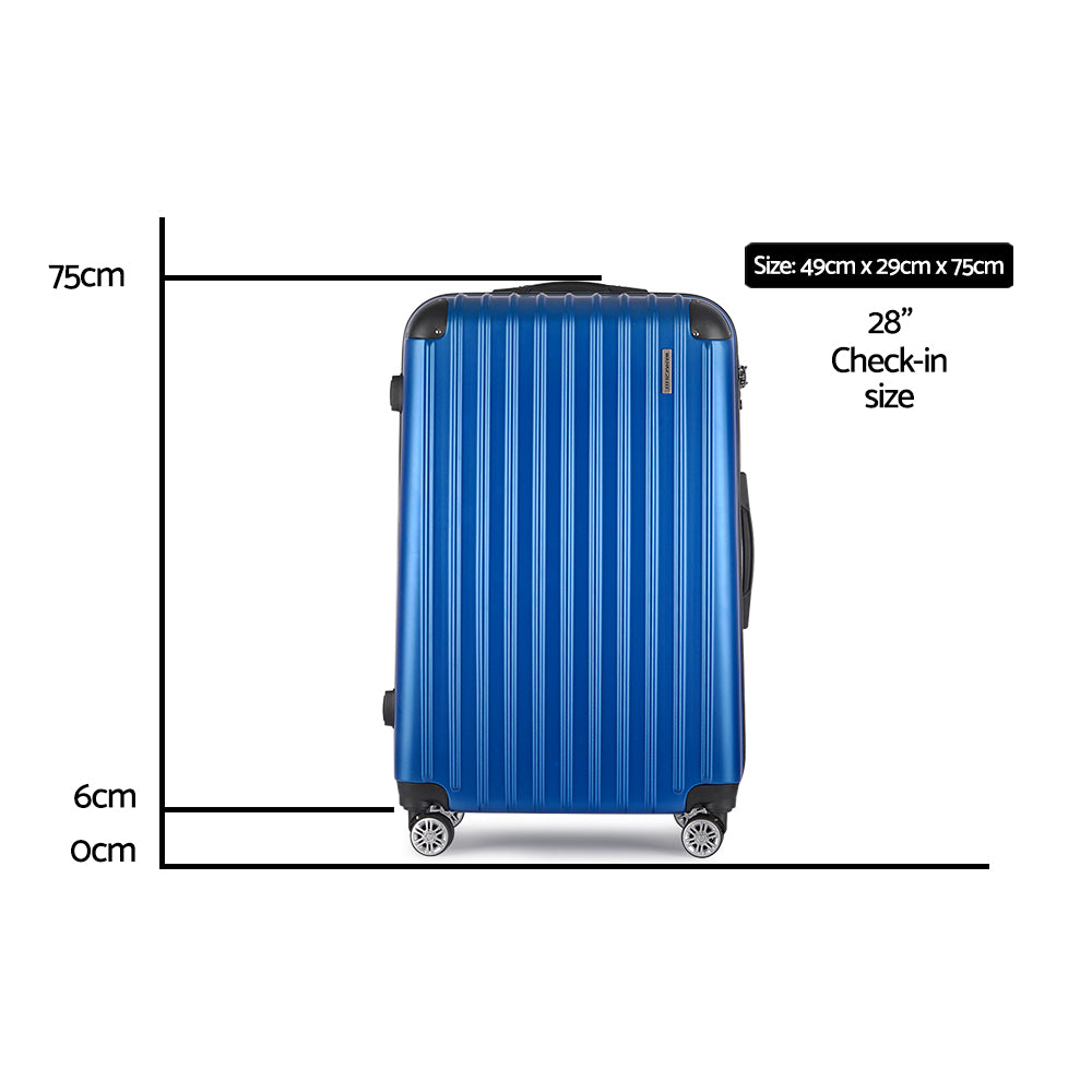 Wanderlite 28" 75cm Luggage Trolley Travel Suitcase Set Carry On Hard Case TSA Lock Lightweight Blue-1