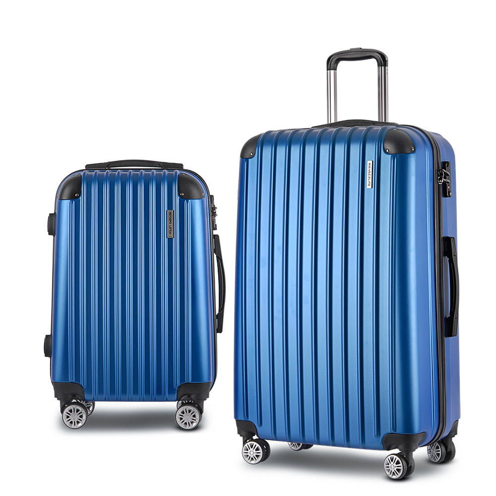 Wanderlite 2pc Luggage Trolley Travel Set Suitcase Carry On TSA Hard Case Lightweight Blue-0