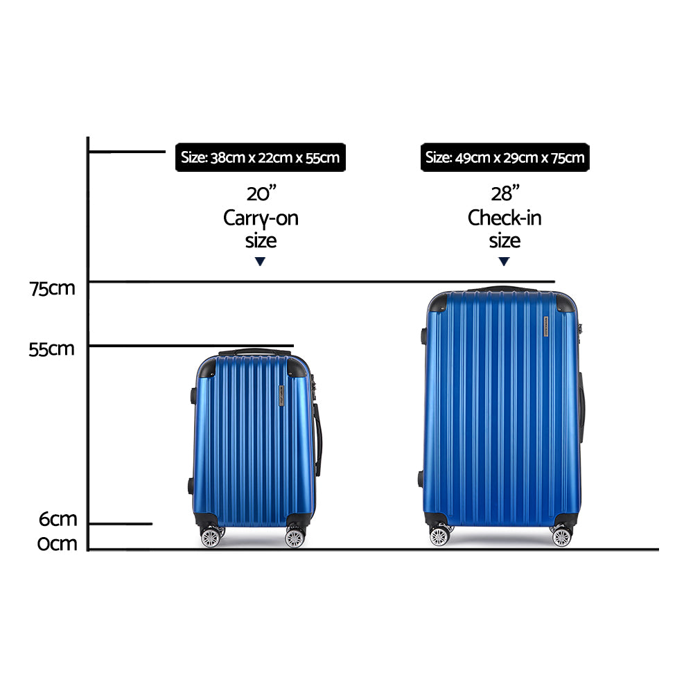 Wanderlite 2pc Luggage Trolley Travel Set Suitcase Carry On TSA Hard Case Lightweight Blue-1