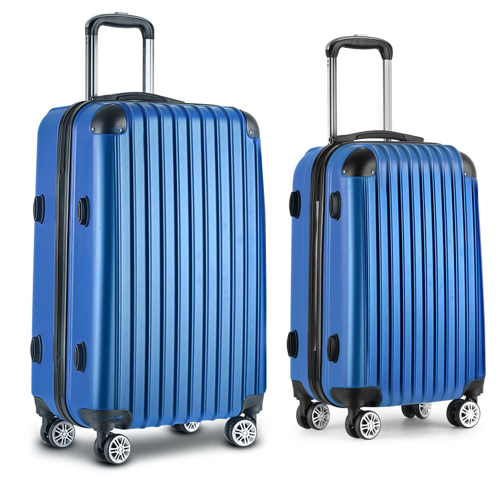 Wanderlite 2pc Luggage Trolley Travel Set Suitcase Carry On TSA Hard Case Lightweight Blue-2