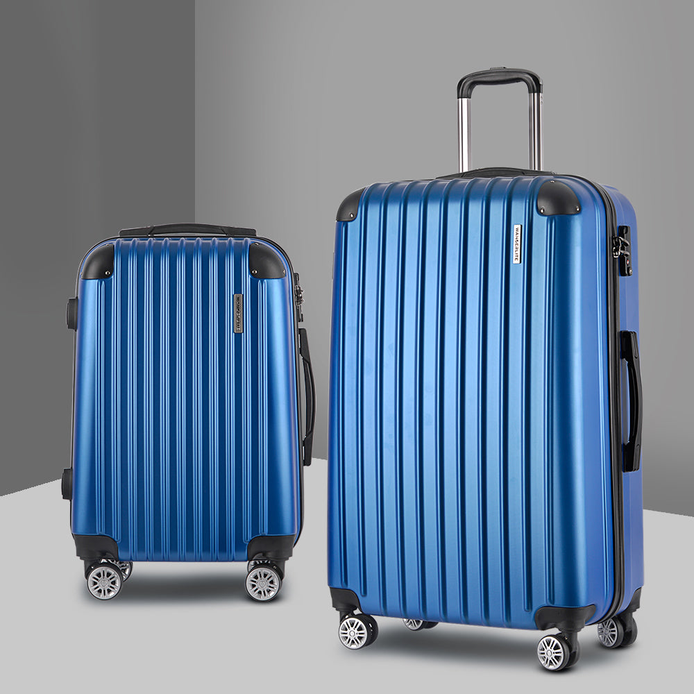 Wanderlite 2pc Luggage Trolley Travel Set Suitcase Carry On TSA Hard Case Lightweight Blue-7