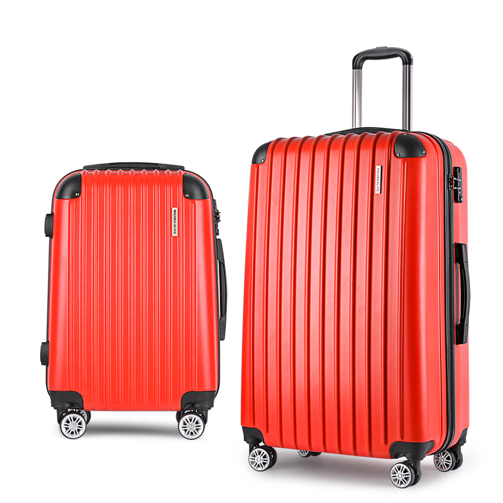 Wanderlite 2pc Luggage Trolley Travel Set Suitcase Carry On TSA Hard Case Lightweight Red-0