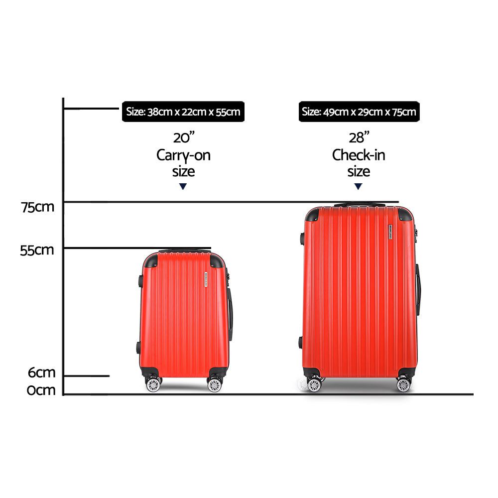 Wanderlite 2pc Luggage Trolley Travel Set Suitcase Carry On TSA Hard Case Lightweight Red-1