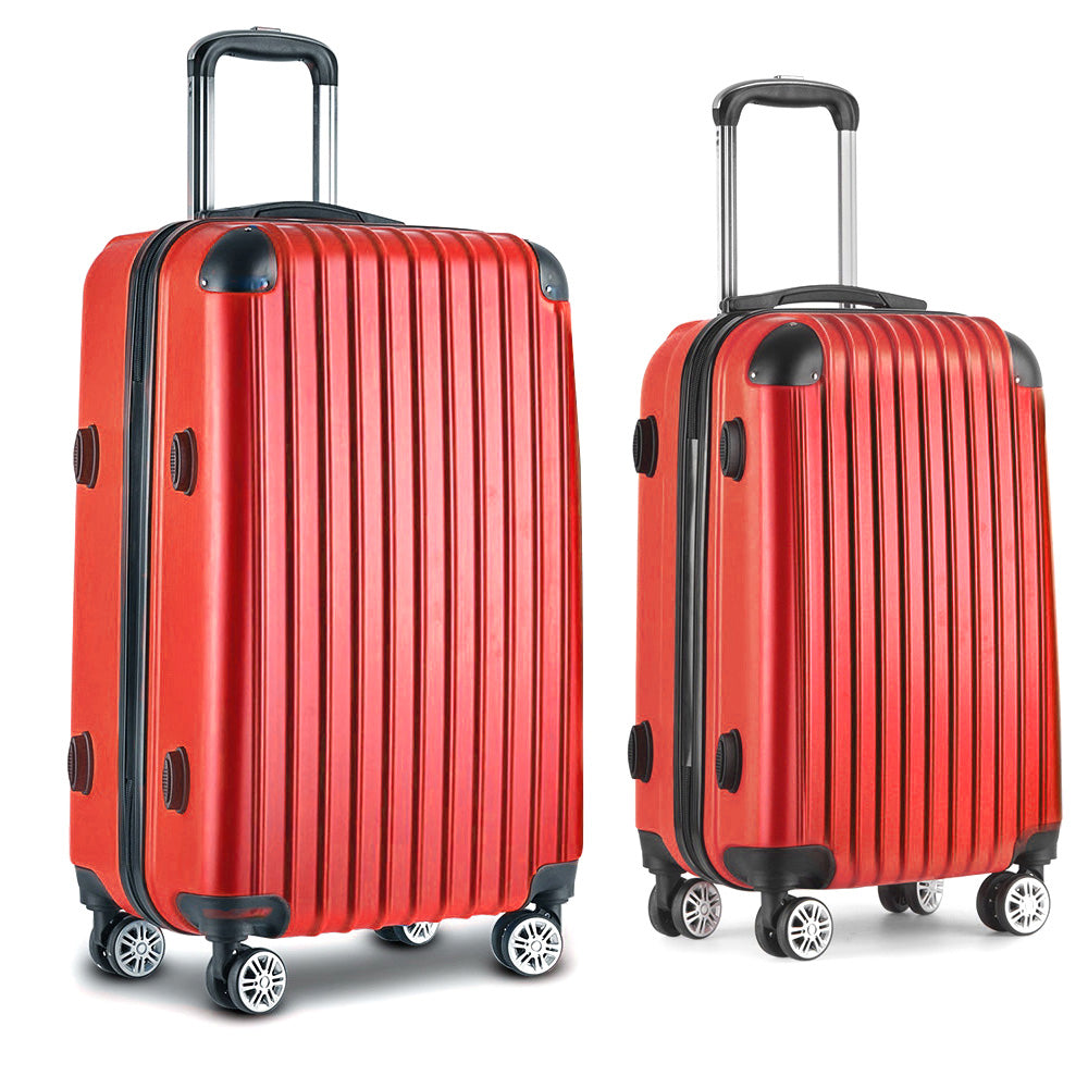 Wanderlite 2pc Luggage Trolley Travel Set Suitcase Carry On TSA Hard Case Lightweight Red-2