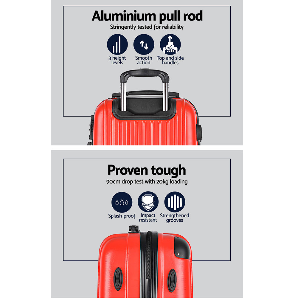 Wanderlite 2pc Luggage Trolley Travel Set Suitcase Carry On TSA Hard Case Lightweight Red-3