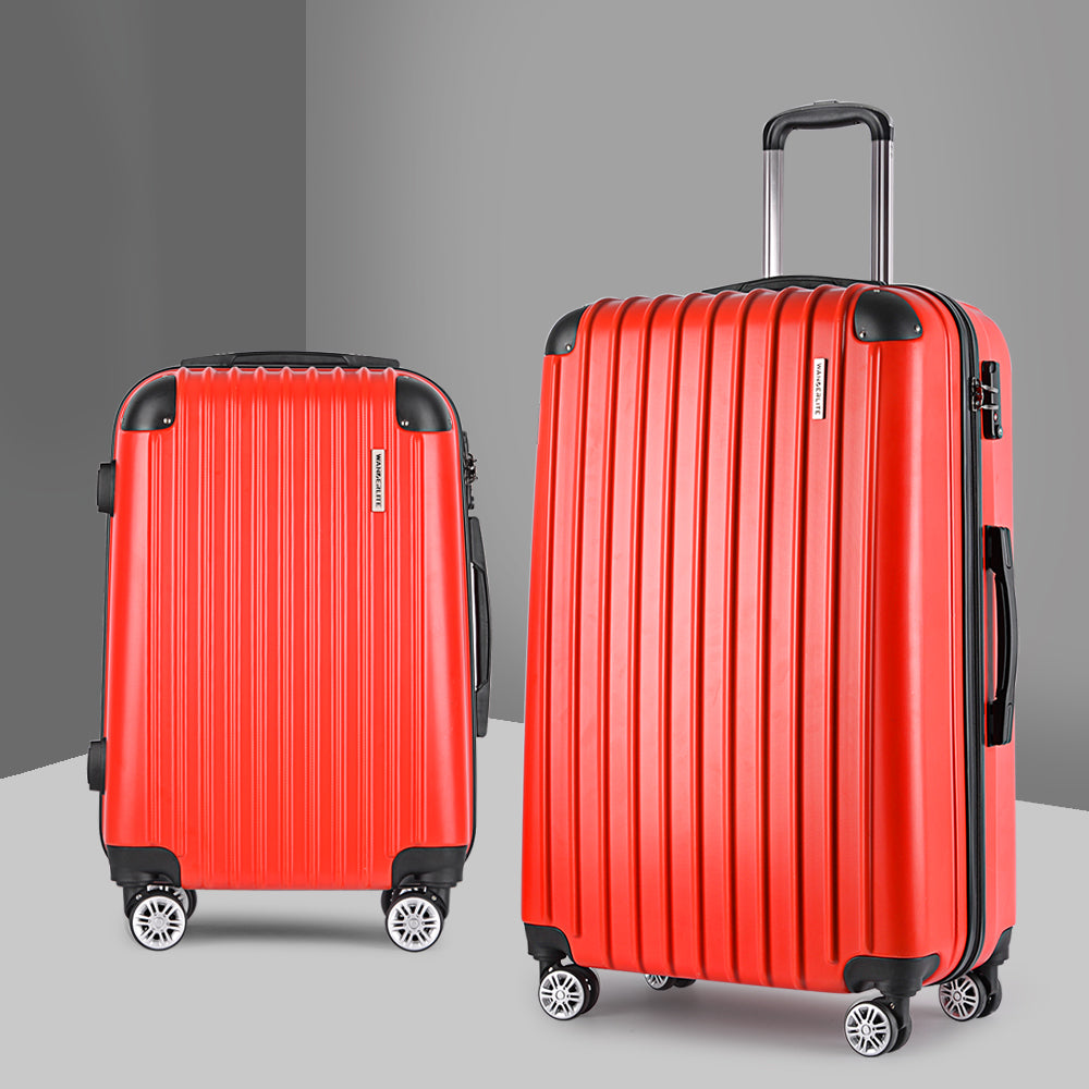 Wanderlite 2pc Luggage Trolley Travel Set Suitcase Carry On TSA Hard Case Lightweight Red-7