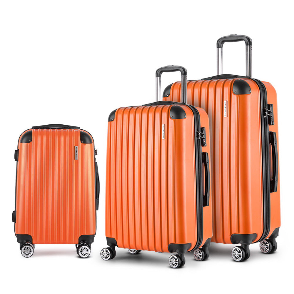 Wanderlite 3pc Luggage Trolley Travel Set Suitcase Carry On TSA Lock Hard Case Lightweight Orange-0