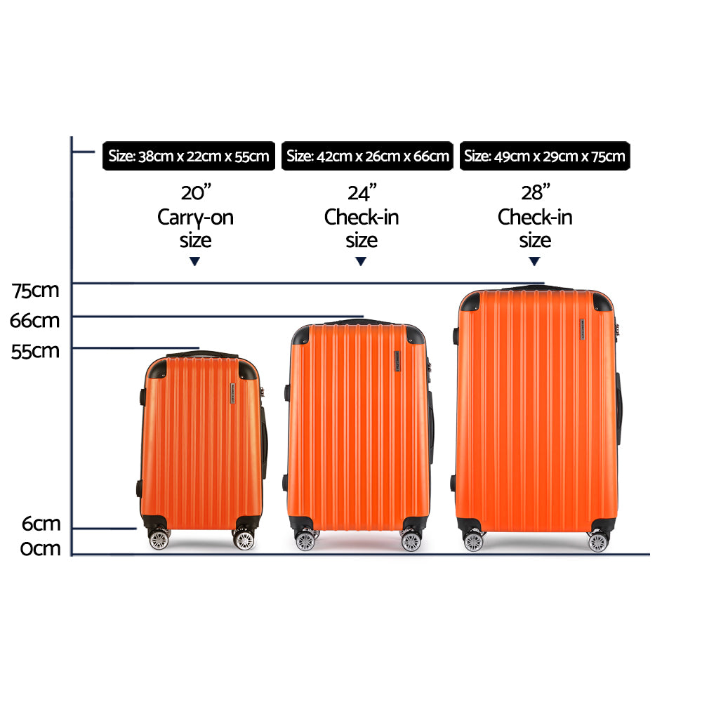 Wanderlite 3pc Luggage Trolley Travel Set Suitcase Carry On TSA Lock Hard Case Lightweight Orange-1