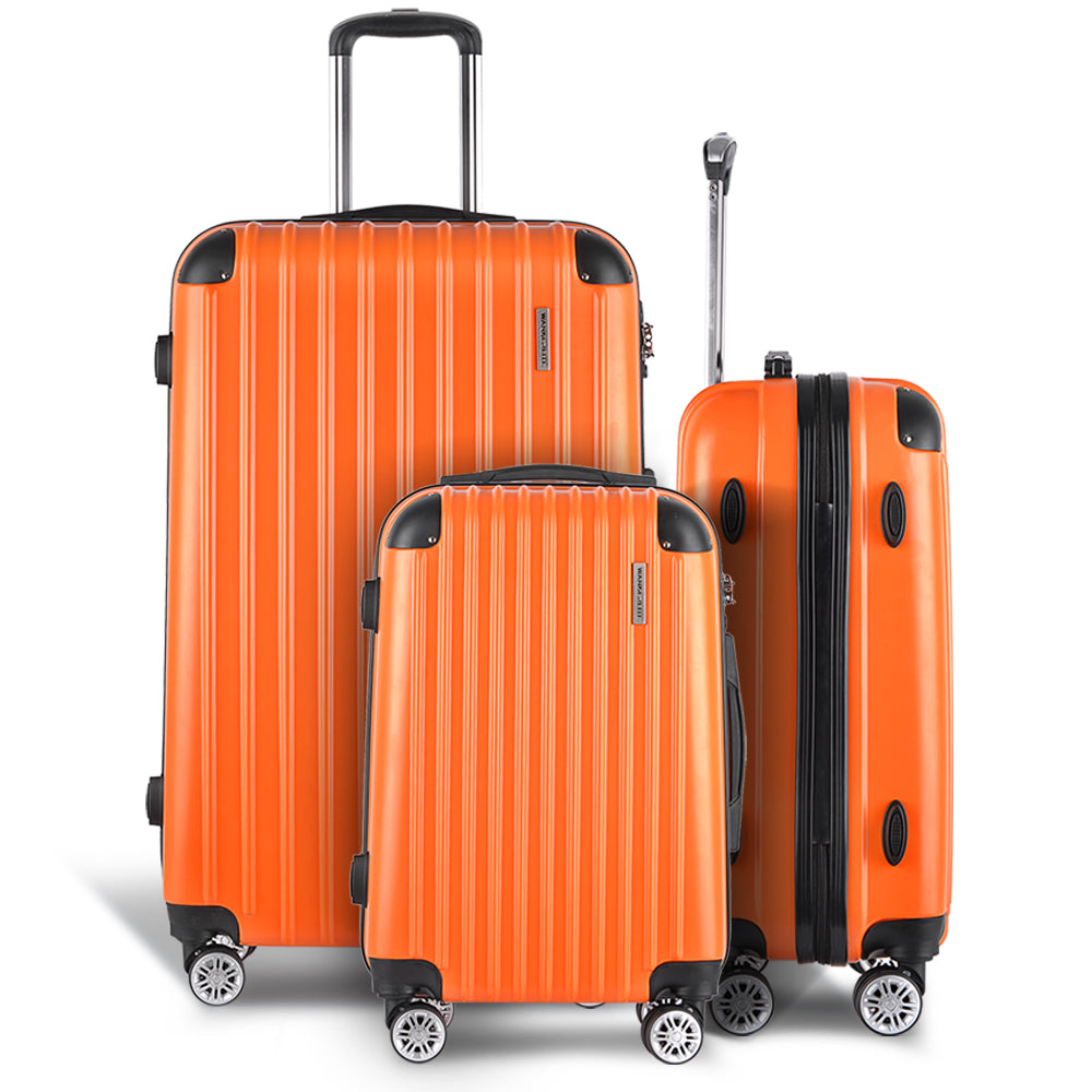 Wanderlite 3pc Luggage Trolley Travel Set Suitcase Carry On TSA Lock Hard Case Lightweight Orange-2