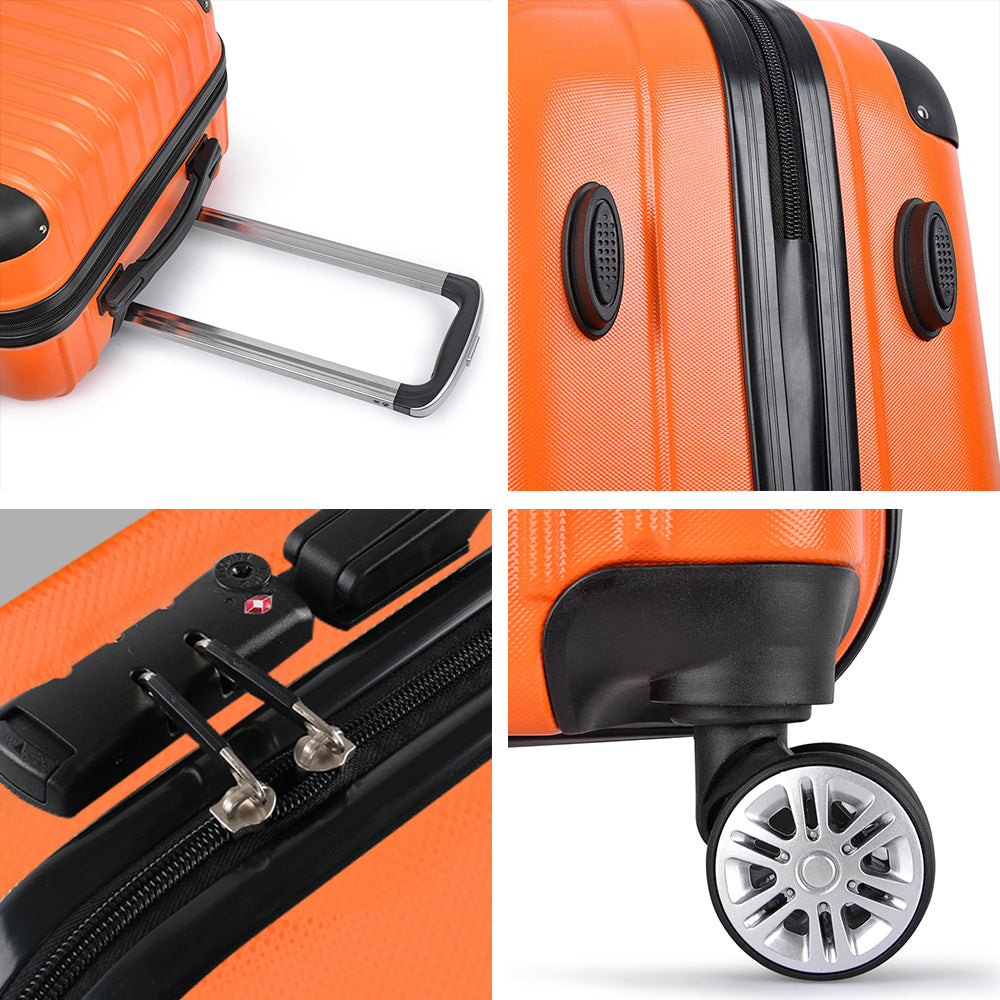 Wanderlite 3pc Luggage Trolley Travel Set Suitcase Carry On TSA Lock Hard Case Lightweight Orange-6