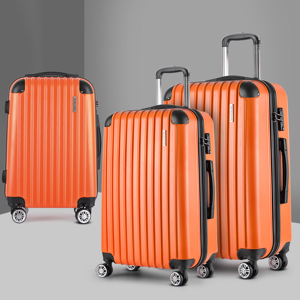 Wanderlite 3pc Luggage Trolley Travel Set Suitcase Carry On TSA Lock Hard Case Lightweight Orange-7