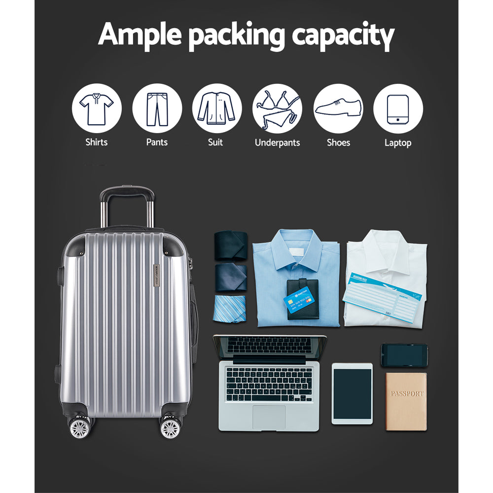 Wanderlite 3pc Luggage Trolley Travel Set Suitcase Carry On TSA Lock Hard Case Lightweight Silver-5