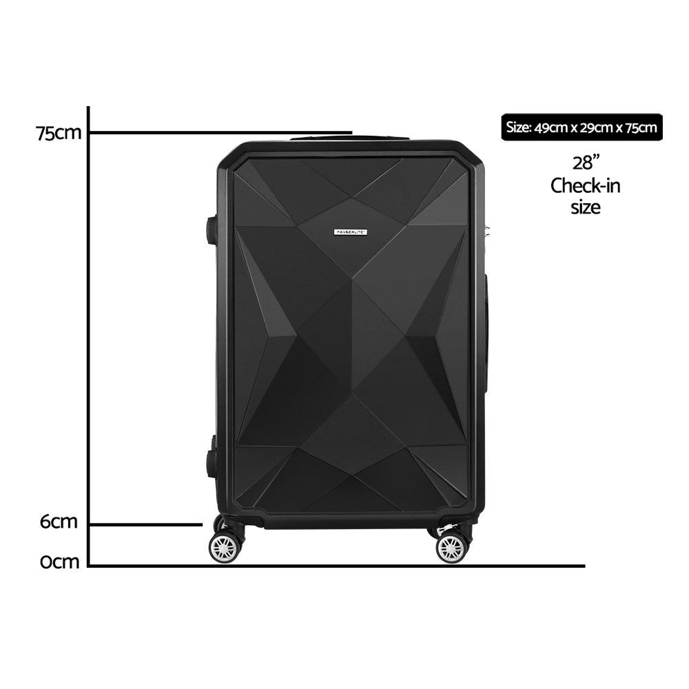 Wanderlite 28" 75cm Luggage Trolley Travel Suitcase Carry On Storage TSA Hardshell Black-1